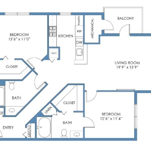 Newbury Floor Plan. 2 Bed, 2 Bath, 1194 Sq.Ft.