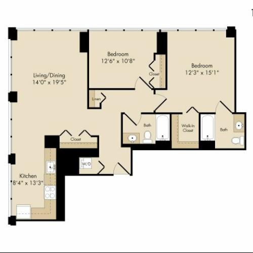 2 bedroom / 2 bath