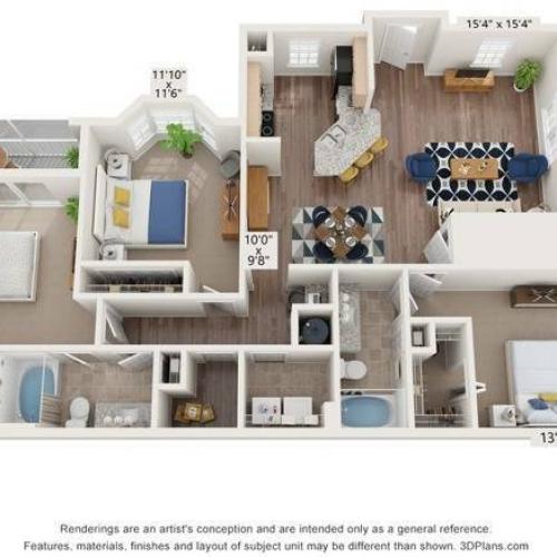 Three Bedroom Two Bathroom Floor Plan