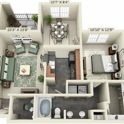 One Bedroom One Bathroom floor plan