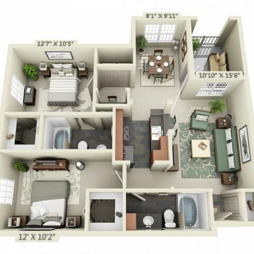 Two Bedroom Two Bathroom floor plan