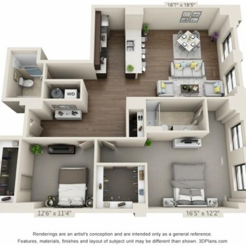 B15-TWO BEDROOMS/ TWO BATHROOMS- 1401 Sq. Ft.