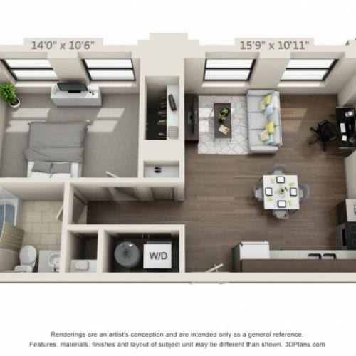 A02-A02-ONE BEDROOM/ ONE BATHROOM- 648 Sq. Ft.