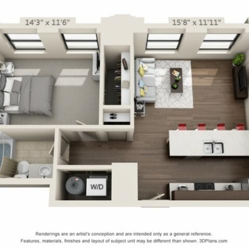 A03-ONE BEDROOM/ ONE BATH-648 Sq. Ft.