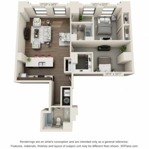 B09-TWO BEDROOMS/ TWO BATHROOMS- 1107 Sq. Ft.