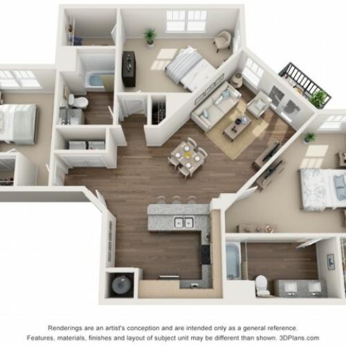 Bell floorplan Three Bedroom Two Bath