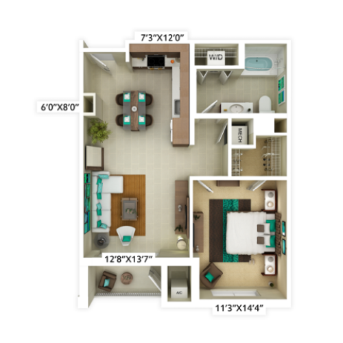 1 bedroom with 1 bathroom