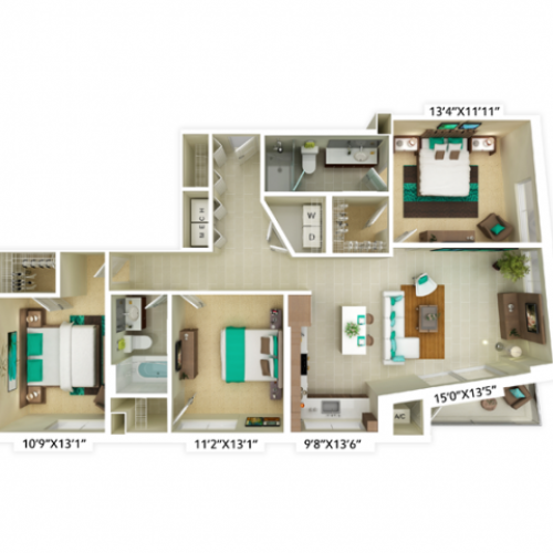 3 bedroom with 2 bathroom