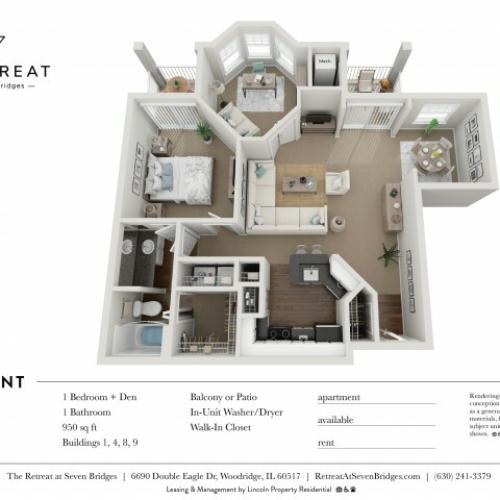 One Bedroom One Bathroom + Den Floor Plan