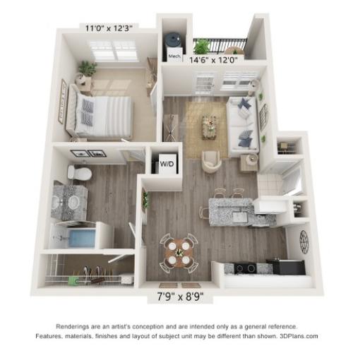 Birch - 1bed, 1 bath 671 square feet