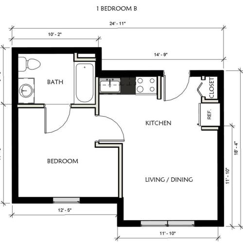 1 Bedroom Floor Plan | Luxury Apartments In Jackson Michigan | 2100 Springport Apartments