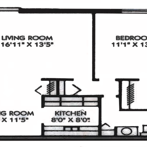 1 Bedroom, 1 Bath (754 sqft.)