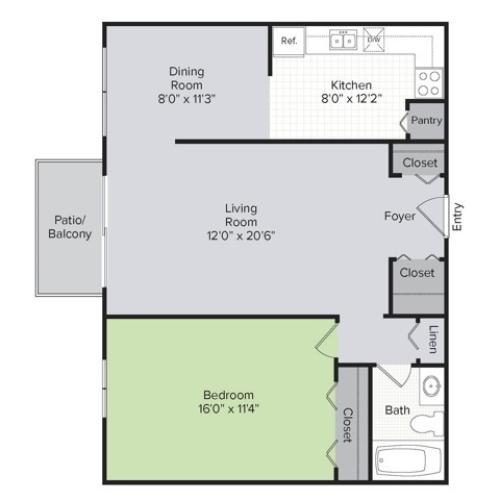 1 Bedroom, 1 Bath (900 sq ft) Reno