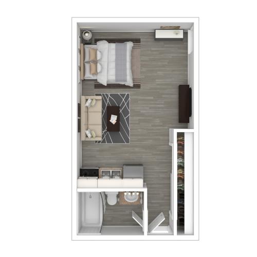 3D Furnished Rendering of Studio Floor Plan