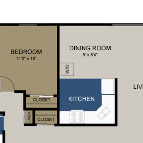 2 Bedroom  / 1 Bath Floor Plan