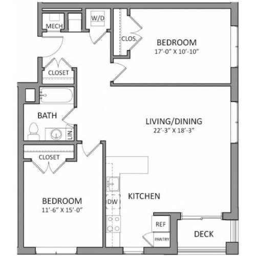 2 Bedroom Floor Plan | Beverly MA Luxury Apartments | The Flats at 131