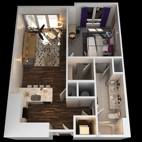 B 1 Bedroom Floor Plan | Towson Luxury Apartments | The Southerly