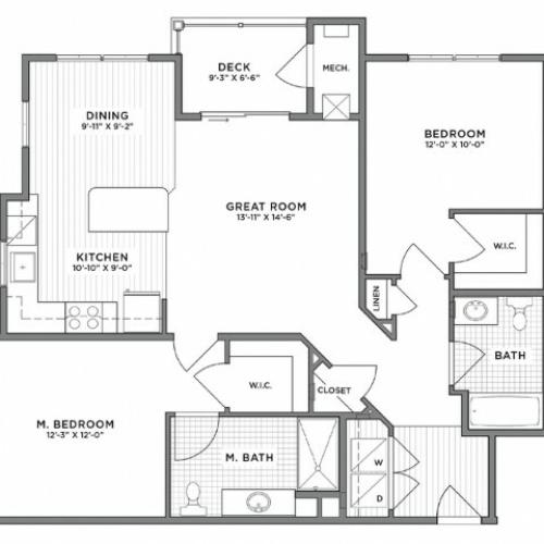 2 Bedroom Floor Plan | Weymouth MA Apartments For Rent | The Gradient