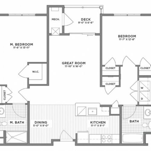 2 Bedroom Floor Plan | Weymouth MA Apartments For Rent | The Gradient
