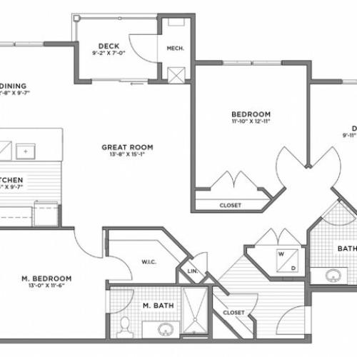 2 Bedroom Floor Plan | Weymouth MA Apartments For Rent | The Gradient