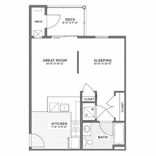 Studio Floor Plan | Weymouth MA Apartments For Rent | The Gradient