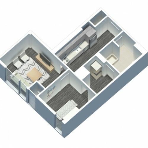 1 Bedroom 1 Bathroom floor plan with in unit laundry