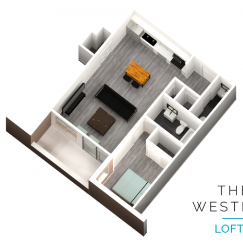 1 Bedroom 1.5 Bathroom Floor Plan at The Western