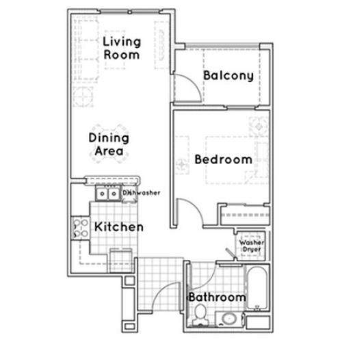 Morning Glory floor plan - 601 square feet - 1 bed, 1bath