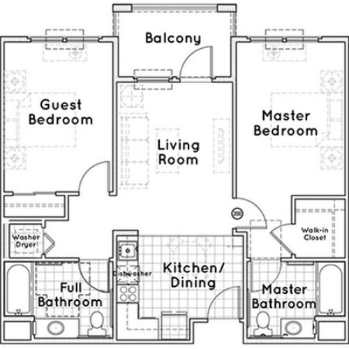 The Palms floor plan - 883 square feet - 2 bed, 2 bath