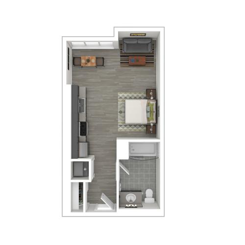 Staged Studio Floor Plan - 423 Square Feet