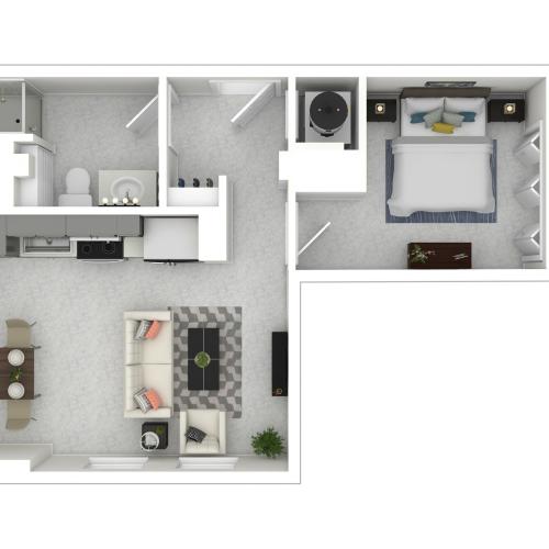 1x1b 3D Floor Plan