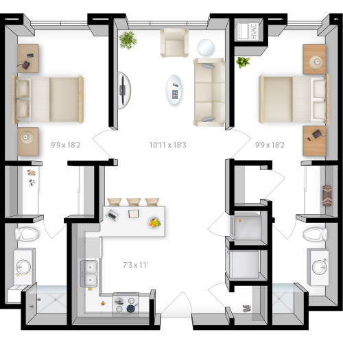 2BR/2BA - Tubby