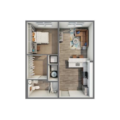 3D Floor Plan of 1x1
