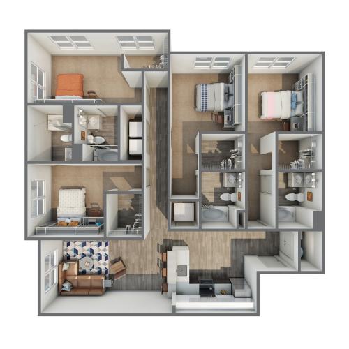 3D Floor Plan of 4x4B