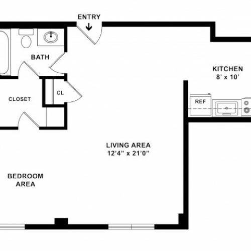 575 sq ft 1BR/1BA Standard Floorplan