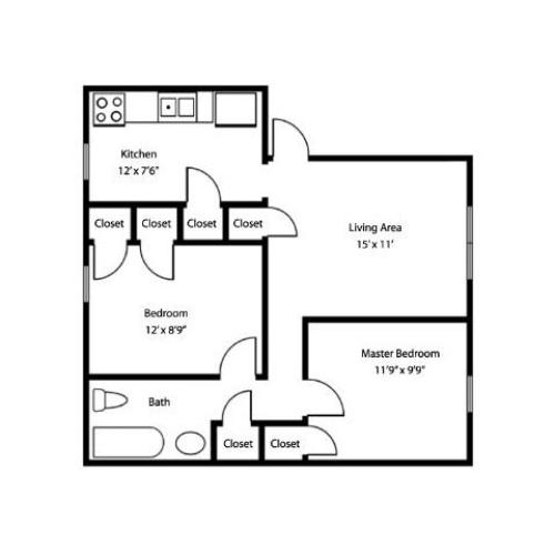 2BR/1BA Standard 2 Bed Apartment Wabash Manor Apartments