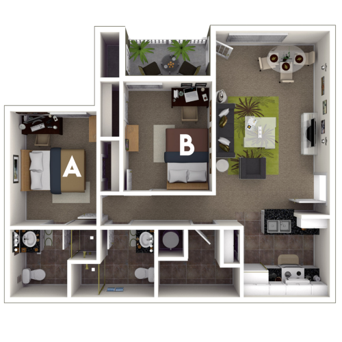 2 Bedroom, 2 Bathroom