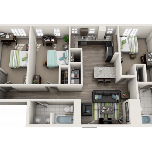 3 Bedroom Floor Plan | IU Off Campus Apartments | Avenue on College