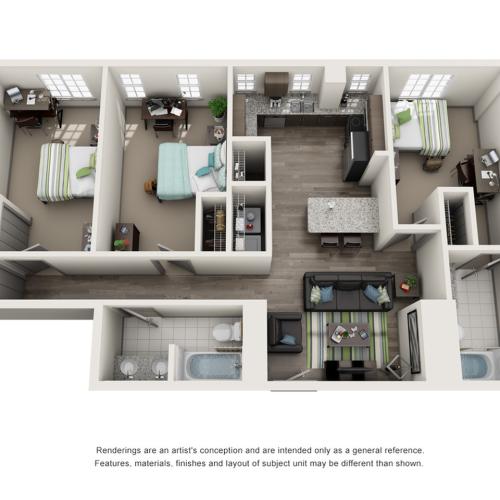 3 Bedroom Floor Plan | IU Off Campus Apartments | Avenue on College