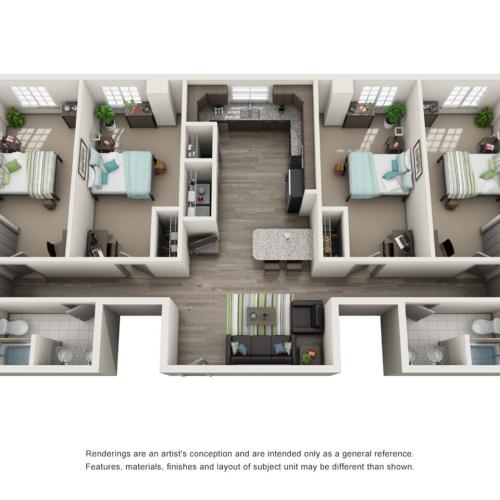 3 Bedroom Floor Plan | IU Off Campus Apartments | Avenue on College
