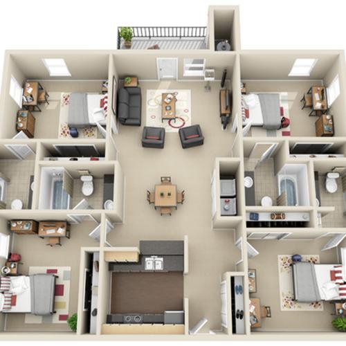 4 Bedroom Floor Plan | The Landings at Chandler Crossings | MSU Student Housing