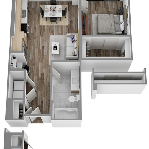 B: 1 bed / 1 bath