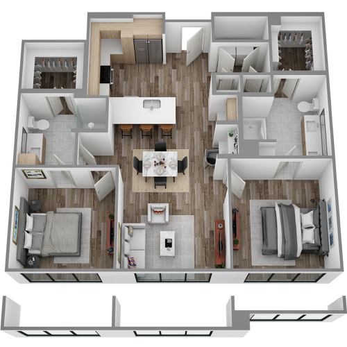N: 2 bed / 2 bath