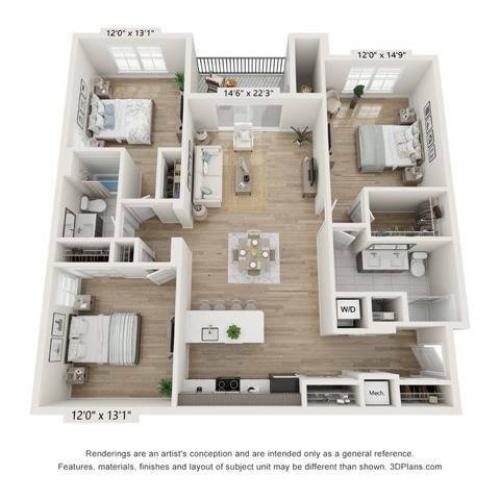 Three Bedroom Floor Plan