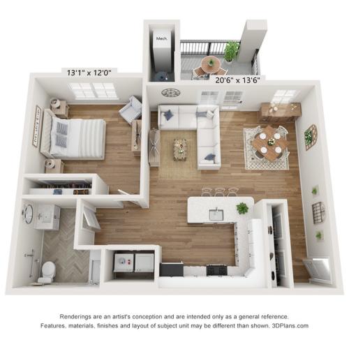 1 bdrm modified floor plan
