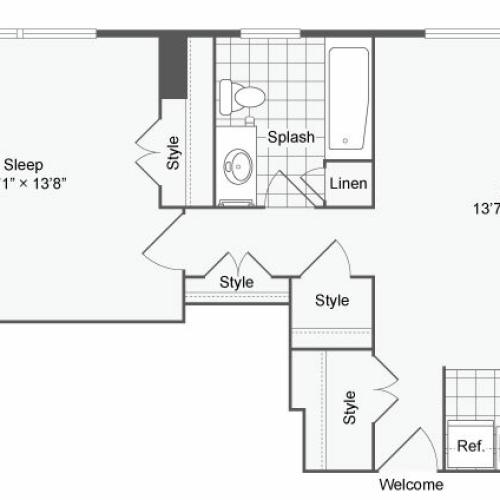 1 Bedroom Floor Plan | Apartments Near Johns Hopkins | The Social North Charles