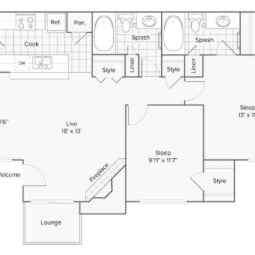 Plano 1 Bed Apartment ReNew North Park