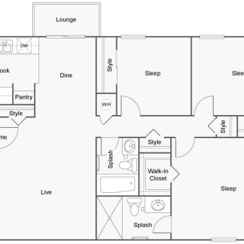 Floor Plan Layout | ReNew Highland Park Apartment Homes for Rent in Midland TX 79705