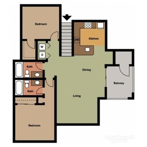 2 Bedroom 2 Bath, 2 story w/ Garage (G)
