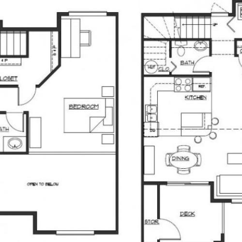 1 bedroom 1.5 bath Loft 826 sq ft